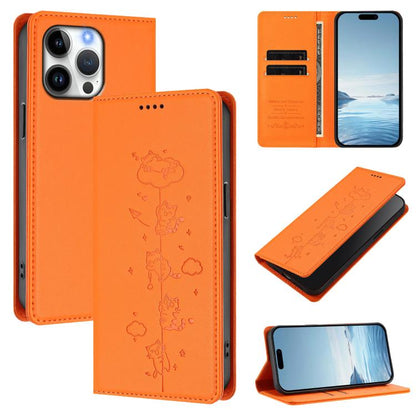 Cute Cats Embossed Magnetic RFID Vegan Leather Phone Case, For iPhone 16 Pro, For iPhone 16 Plus