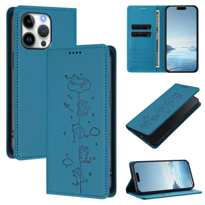 Cute Cats Embossed Magnetic RFID Vegan Leather Phone Case, For iPhone 16 Pro, For iPhone 16 Plus