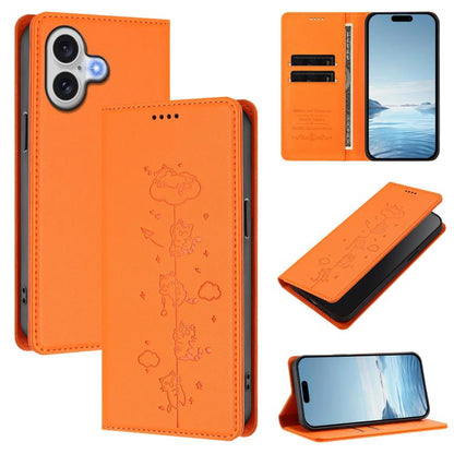 Cute Cats Embossed Magnetic RFID Vegan Leather Phone Case, For iPhone 16 Pro, For iPhone 16 Plus
