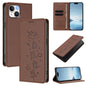 Cute Cats Embossed Magnetic RFID Vegan Leather Phone Case, For iPhone 15, For iPhone 14 Plus