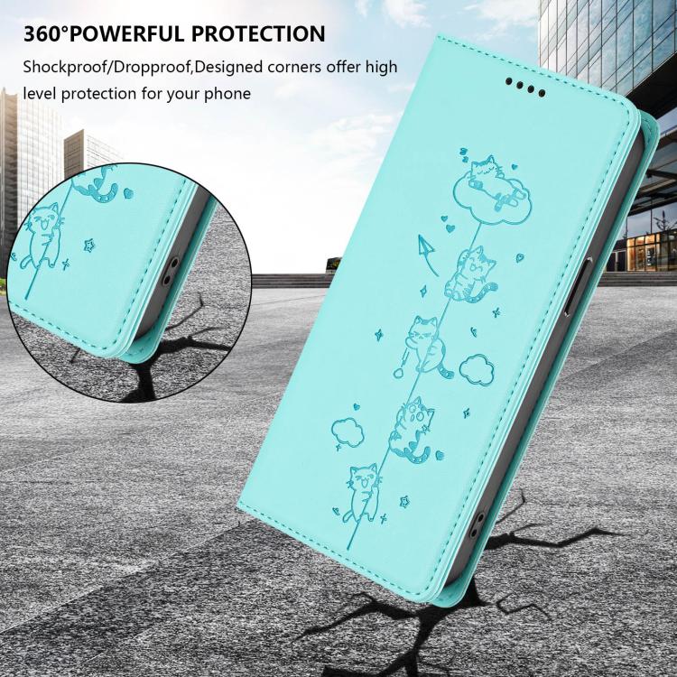 Cute Cats Embossed Magnetic RFID Vegan Leather Phone Case, For iPhone 14 Pro Max, For iPhone 13 Pro Max