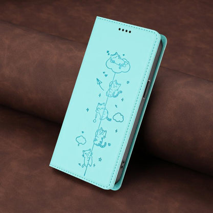 Cute Cats Embossed Magnetic RFID Vegan Leather Phone Case, For iPhone 14 Pro Max, For iPhone 13 Pro Max