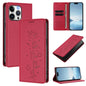 Cute Cats Embossed Magnetic RFID Vegan Leather Phone Case, For iPhone 14 Pro Max, For iPhone 13 Pro Max