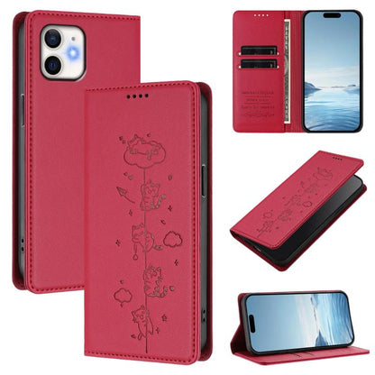 Cute Cats Embossed Magnetic RFID Vegan Leather Phone Case, For iPhone 12 / 12 Pro, For iPhone 11 Pro Max