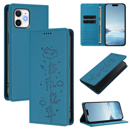 Cute Cats Embossed Magnetic RFID Vegan Leather Phone Case, For iPhone 12 / 12 Pro, For iPhone 11 Pro Max