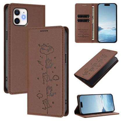 Cute Cats Embossed Magnetic RFID Vegan Leather Phone Case, For iPhone 12 / 12 Pro, For iPhone 11 Pro Max