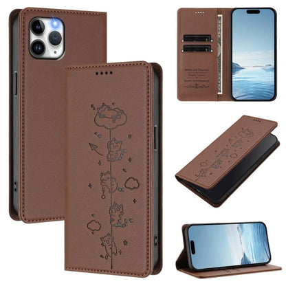 Cute Cats Embossed Magnetic RFID Vegan Leather Phone Case, For iPhone 12 / 12 Pro, For iPhone 11 Pro Max