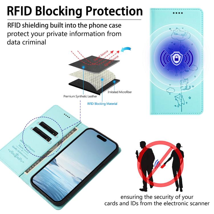 Cute Cats Embossed Magnetic RFID Vegan Leather Phone Case, For iPhone 11, For iPhone 11 Pro