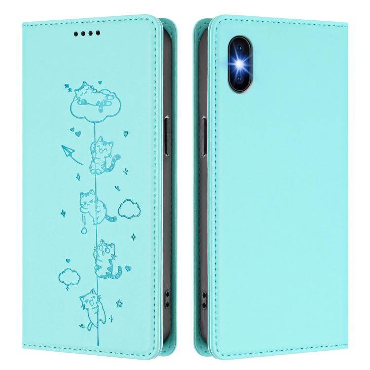 Cute Cats Embossed Magnetic RFID Vegan Leather Phone Case, For iPhone X / XS, For iPhone XR