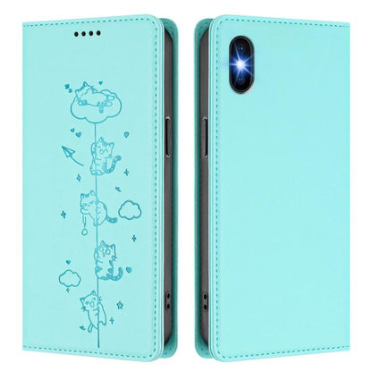 Cute Cats Embossed Magnetic RFID Vegan Leather Phone Case, For iPhone X / XS, For iPhone XR