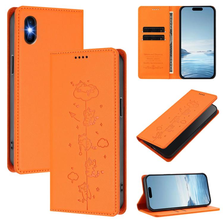 Cute Cats Embossed Magnetic RFID Vegan Leather Phone Case, For iPhone XS Max, For iPhone 8 Plus / 7 Plus