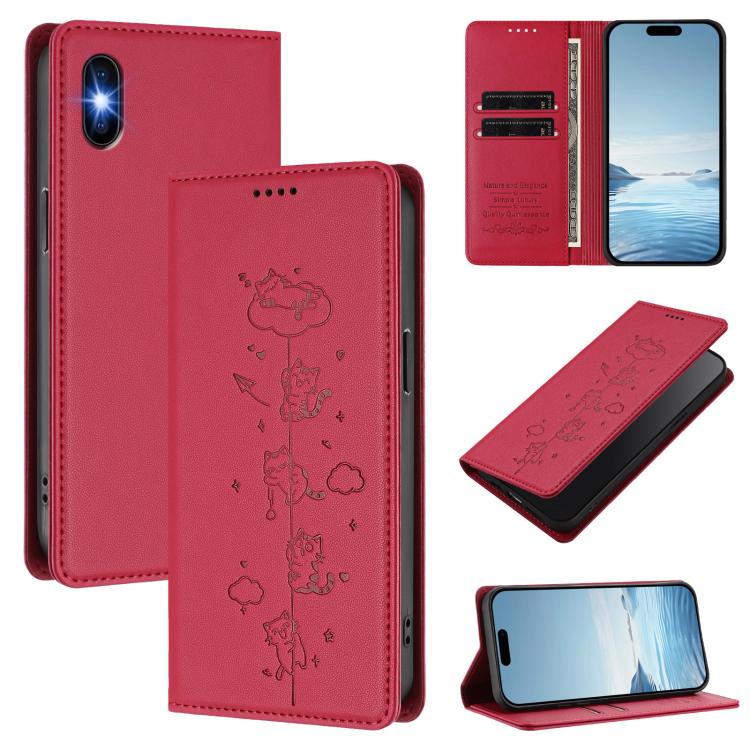 Cute Cats Embossed Magnetic RFID Vegan Leather Phone Case, For iPhone XS Max, For iPhone 8 Plus / 7 Plus