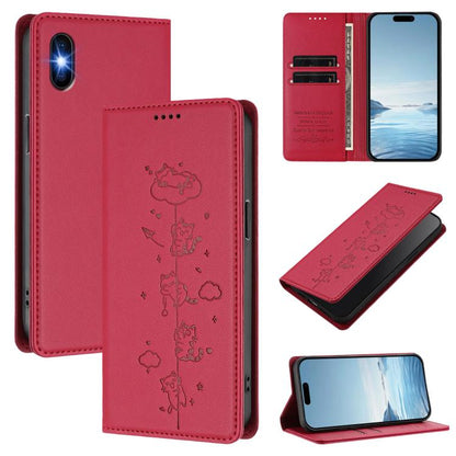 Cute Cats Embossed Magnetic RFID Vegan Leather Phone Case, For iPhone XS Max, For iPhone 8 Plus / 7 Plus