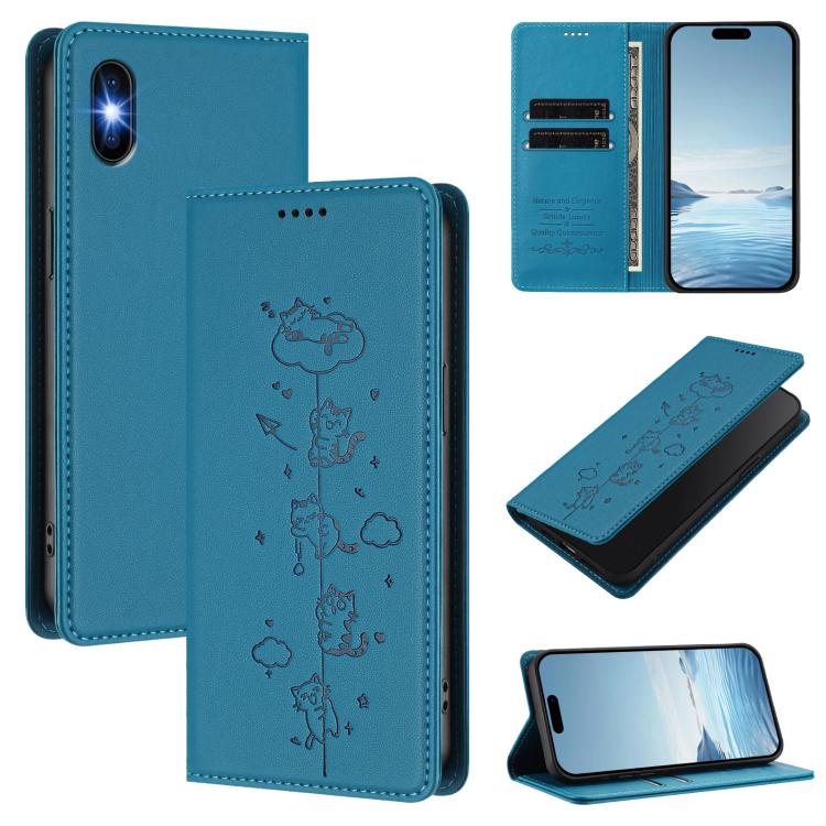 Cute Cats Embossed Magnetic RFID Vegan Leather Phone Case, For iPhone XS Max, For iPhone 8 Plus / 7 Plus
