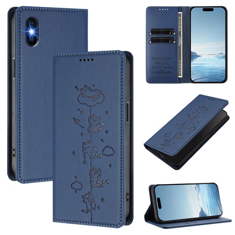 Cute Cats Embossed Magnetic RFID Vegan Leather Phone Case, For iPhone XS Max, For iPhone 8 Plus / 7 Plus