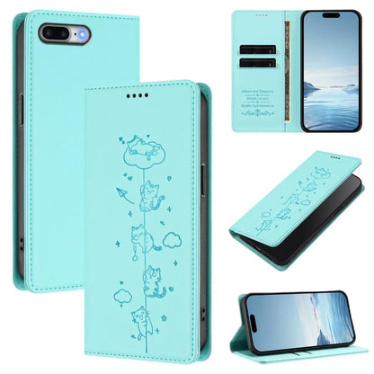 Cute Cats Embossed Magnetic RFID Vegan Leather Phone Case, For iPhone XS Max, For iPhone 8 Plus / 7 Plus