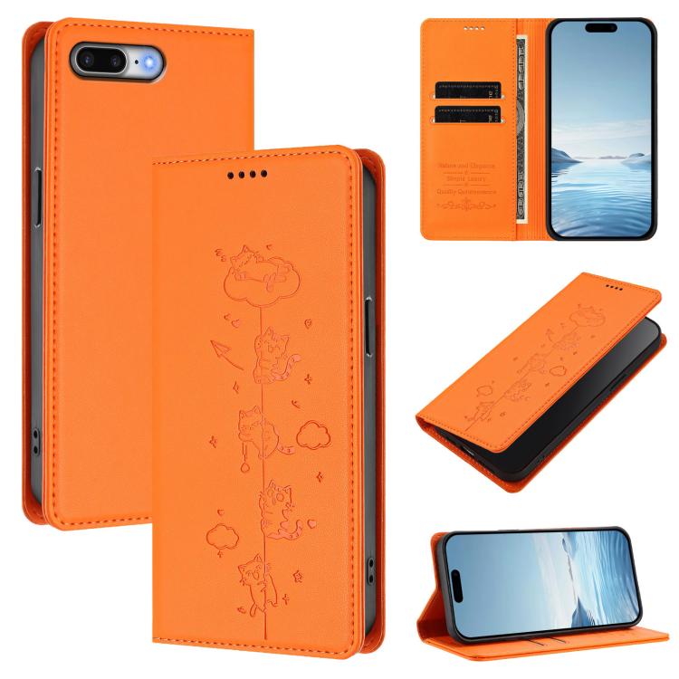 Cute Cats Embossed Magnetic RFID Vegan Leather Phone Case, For iPhone XS Max, For iPhone 8 Plus / 7 Plus
