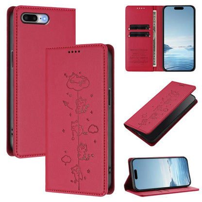 Cute Cats Embossed Magnetic RFID Vegan Leather Phone Case, For iPhone XS Max, For iPhone 8 Plus / 7 Plus
