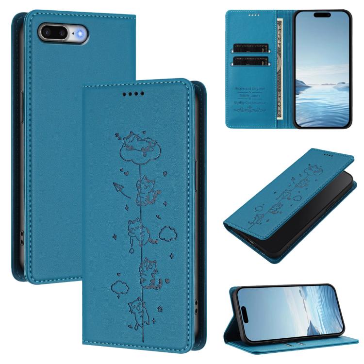 Cute Cats Embossed Magnetic RFID Vegan Leather Phone Case, For iPhone XS Max, For iPhone 8 Plus / 7 Plus