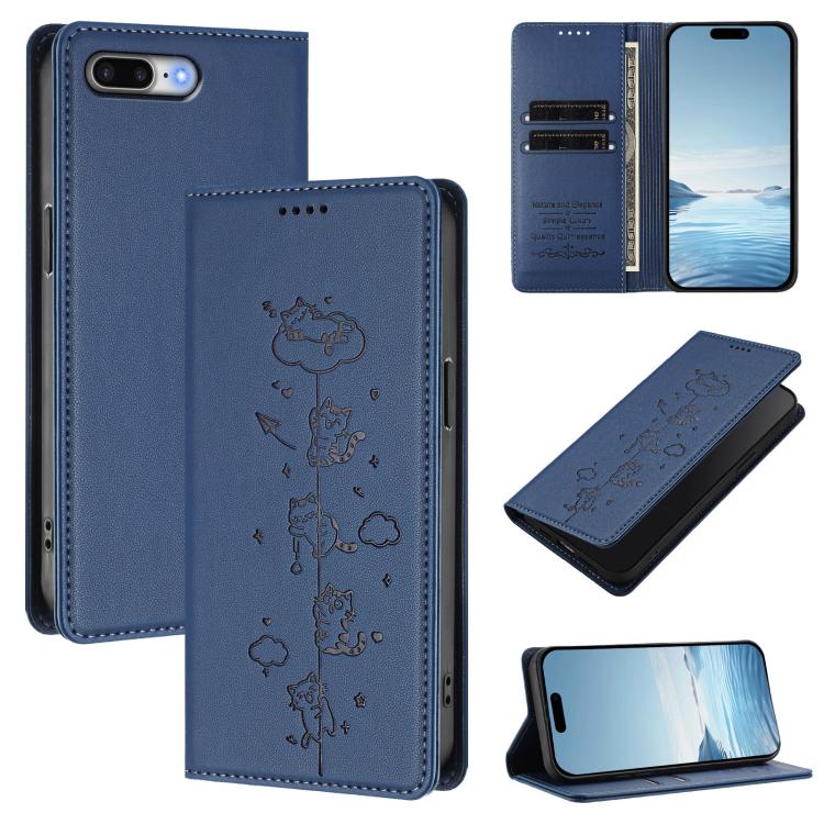 Cute Cats Embossed Magnetic RFID Vegan Leather Phone Case, For iPhone XS Max, For iPhone 8 Plus / 7 Plus