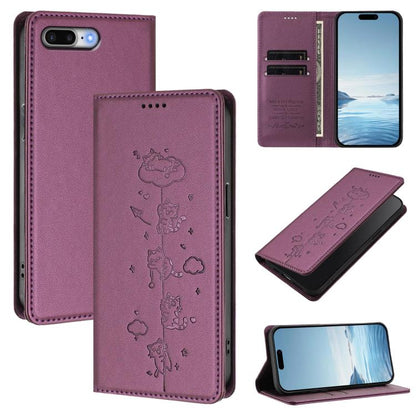 Cute Cats Embossed Magnetic RFID Vegan Leather Phone Case, For iPhone XS Max, For iPhone 8 Plus / 7 Plus
