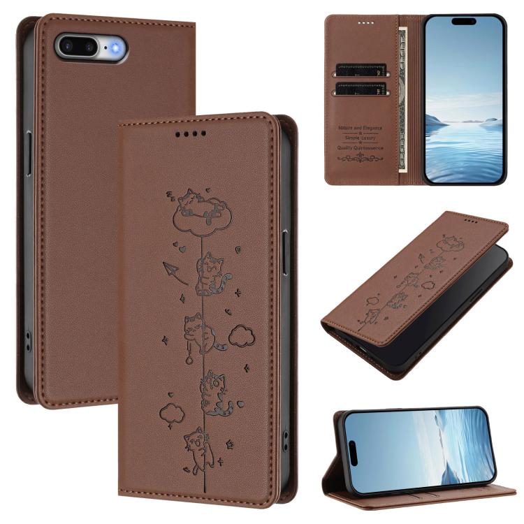 Cute Cats Embossed Magnetic RFID Vegan Leather Phone Case, For iPhone XS Max, For iPhone 8 Plus / 7 Plus