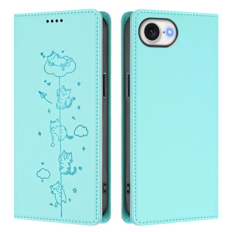 Cute Cats Embossed Magnetic RFID Vegan Leather Phone Case, For iPhone 17e / 16e, For iPhone 17 Pro Max