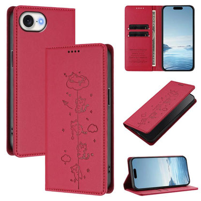 Cute Cats Embossed Magnetic RFID Vegan Leather Phone Case, For iPhone 17e / 16e, For iPhone 17 Pro Max
