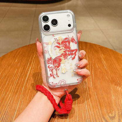 Horse Year Acrylic Magnetic Full Coverage Phone Case with Lanyard, For iPhone 16 Pro Max, For iPhone 16 Pro, For iPhone 16 Plus, For iPhone 16