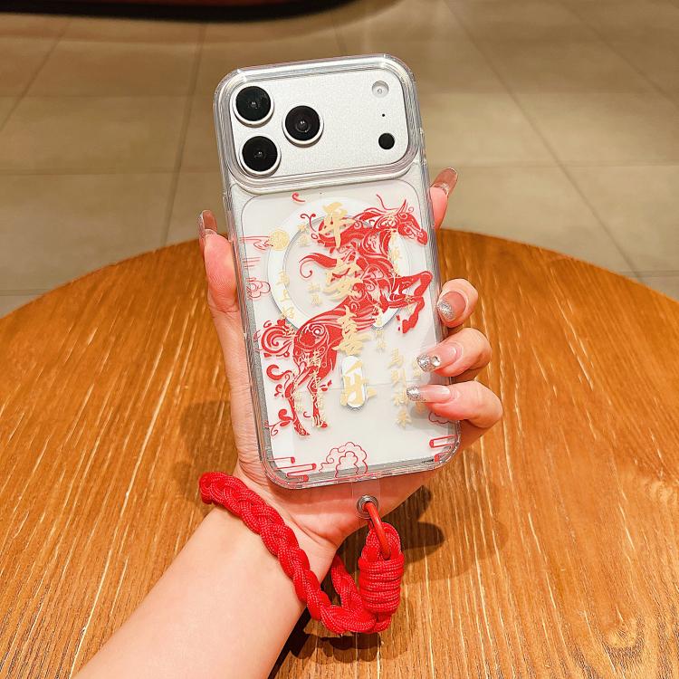 Horse Year Acrylic Magnetic Full Coverage Phone Case with Lanyard, For iPhone 16 Pro Max, For iPhone 16 Pro, For iPhone 16 Plus, For iPhone 16