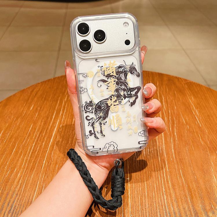 Horse Year Acrylic Magnetic Full Coverage Phone Case with Lanyard, For iPhone 16 Pro Max, For iPhone 16 Pro, For iPhone 16 Plus, For iPhone 16