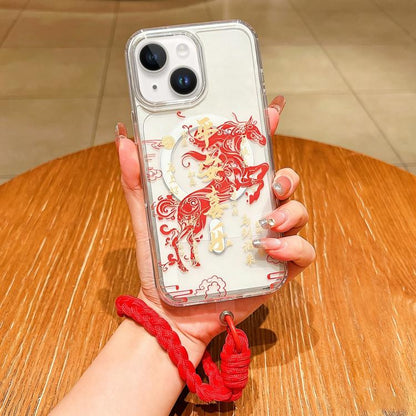 Horse Year Acrylic Magnetic Full Coverage Phone Case with Lanyard, For iPhone 15 Pro Max, For iPhone 15 Pro, For iPhone 15 Plus, For iPhone 15