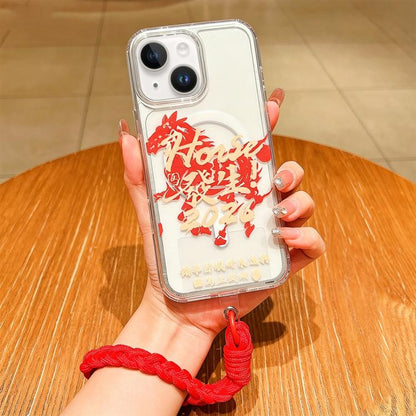 Horse Year Acrylic Magnetic Full Coverage Phone Case with Lanyard, For iPhone 14 Plus, For iPhone 14, For iPhone 14 Pro, For iPhone 14 Pro Max