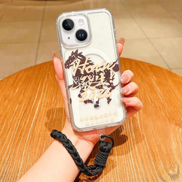 Horse Year Acrylic Magnetic Full Coverage Phone Case with Lanyard, For iPhone 14 Plus, For iPhone 14, For iPhone 14 Pro, For iPhone 14 Pro Max