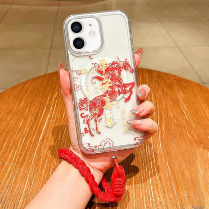 Horse Year Acrylic Magnetic Full Coverage Phone Case with Lanyard, For iPhone 13 Pro Max, For iPhone 13 Pro, For iPhone 13, For iPhone 12