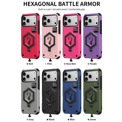 Hexagon Armor Magnetic Holder Weighing Scale Phone Case, For iPhone 17 Pro Max, For iPhone 17 Pro, For iPhone 17