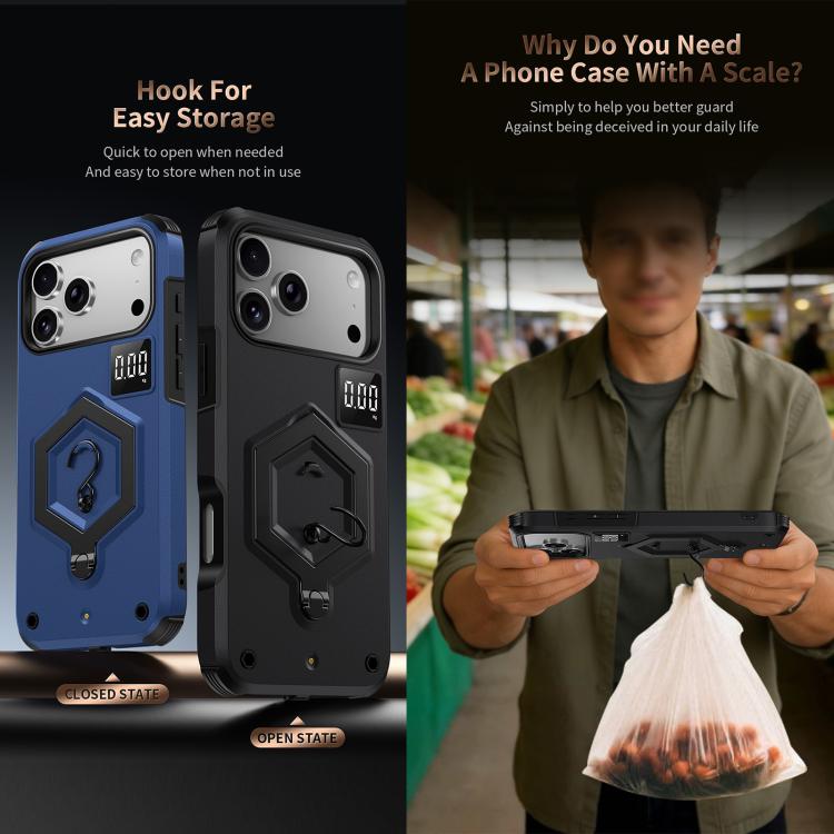Hexagon Armor Magnetic Holder Weighing Scale Phone Case, For iPhone 17 Pro Max, For iPhone 17 Pro, For iPhone 17
