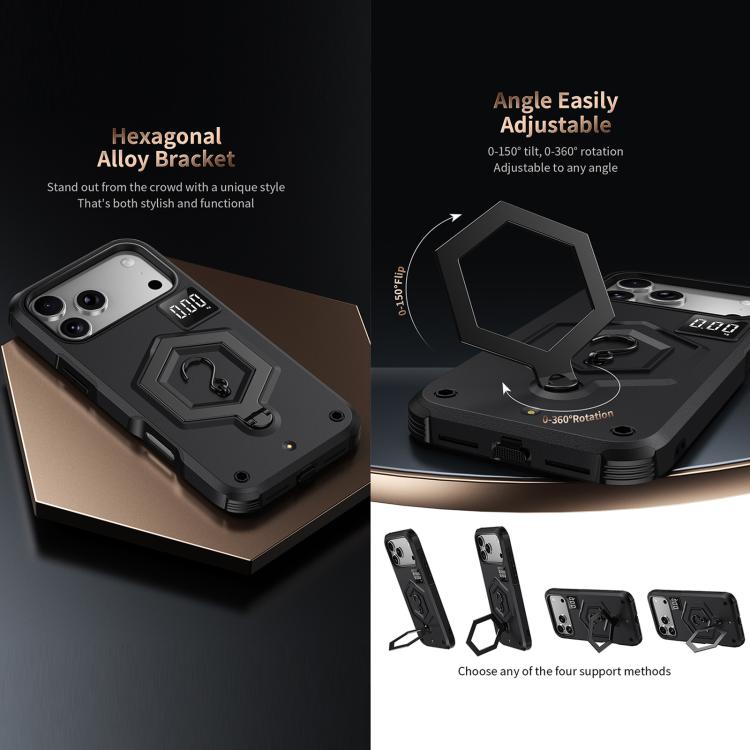 Hexagon Armor Magnetic Holder Weighing Scale Phone Case, For iPhone 17 Pro Max, For iPhone 17 Pro, For iPhone 17