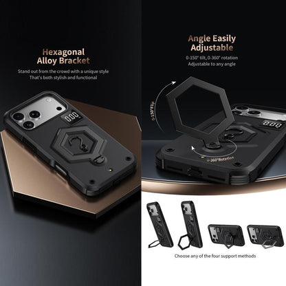 Hexagon Armor Magnetic Holder Weighing Scale Phone Case, For iPhone 17 Pro Max, For iPhone 17 Pro, For iPhone 17