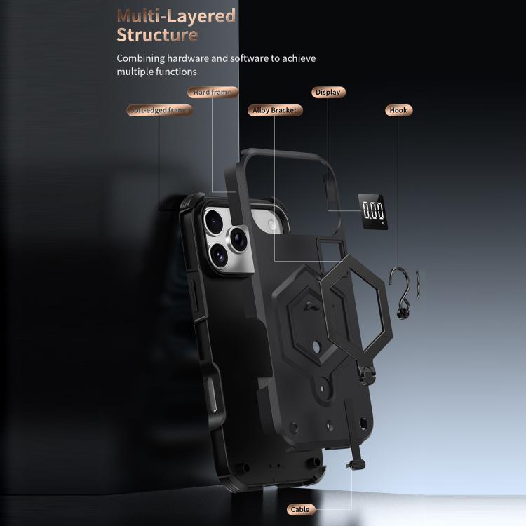 Hexagon Armor Magnetic Holder Weighing Scale Phone Case, For iPhone 17 Pro Max, For iPhone 17 Pro, For iPhone 17