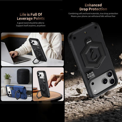 Hexagon Armor Magnetic Holder Weighing Scale Phone Case, For iPhone 17 Pro Max, For iPhone 17 Pro, For iPhone 17