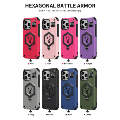 Hexagon Armor Magnetic Holder Weighing Scale Phone Case, For iPhone 16, For iPhone 15 Pro Max, For iPhone 15 Pro