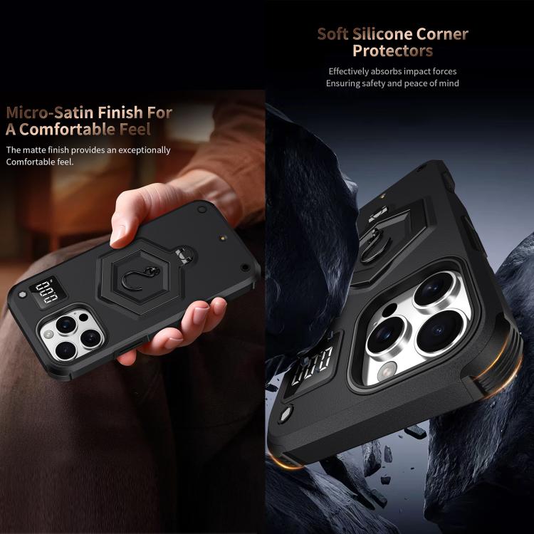 Hexagon Armor Magnetic Holder Weighing Scale Phone Case, For iPhone 16, For iPhone 15 Pro Max, For iPhone 15 Pro