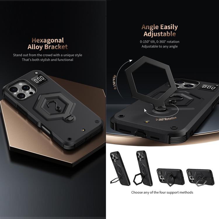 Hexagon Armor Magnetic Holder Weighing Scale Phone Case, For iPhone 16, For iPhone 15 Pro Max, For iPhone 15 Pro
