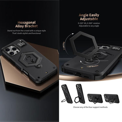 Hexagon Armor Magnetic Holder Weighing Scale Phone Case, For iPhone 16, For iPhone 15 Pro Max, For iPhone 15 Pro