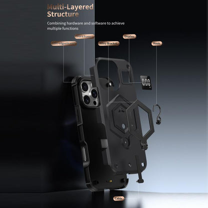 Hexagon Armor Magnetic Holder Weighing Scale Phone Case, For iPhone 16, For iPhone 15 Pro Max, For iPhone 15 Pro