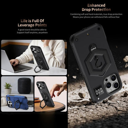 Hexagon Armor Magnetic Holder Weighing Scale Phone Case, For iPhone 16, For iPhone 15 Pro Max, For iPhone 15 Pro