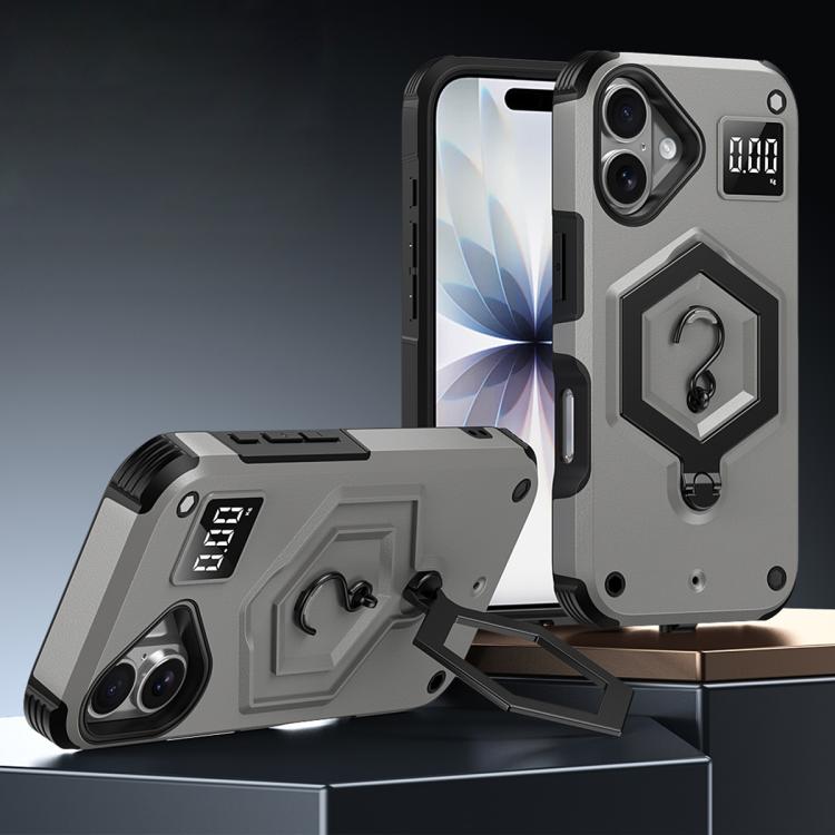 Hexagon Armor Magnetic Holder Weighing Scale Phone Case, For iPhone 16, For iPhone 15 Pro Max, For iPhone 15 Pro
