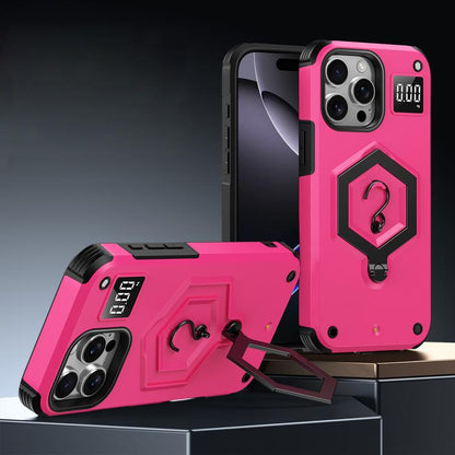 Hexagon Armor Magnetic Holder Weighing Scale Phone Case, For iPhone 16, For iPhone 15 Pro Max, For iPhone 15 Pro