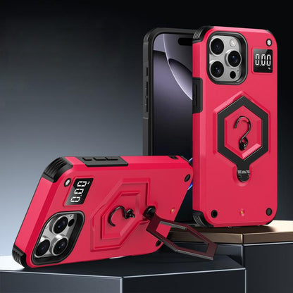 Hexagon Armor Magnetic Holder Weighing Scale Phone Case, For iPhone 16, For iPhone 15 Pro Max, For iPhone 15 Pro
